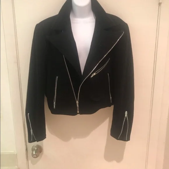 BlACK WOOL MOTORCYCLE JACKET: STEPHEN SPROUSE MUSEUM PIECE SIZE M - Picture 2 of 14